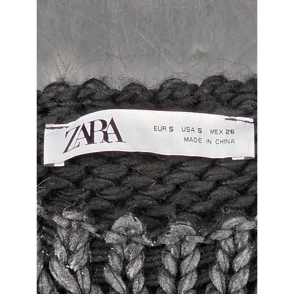 Zara Black Crew Neck Sweater Chunky Knit Shirt Women's Size Small Black - Picture 6 of 8